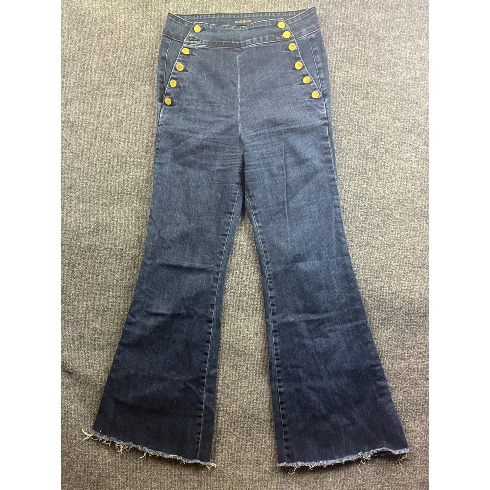 Ramy Brook Flare Jeans Womens 29 Dark Blue Sailor Button Raw Hem Wide Leg